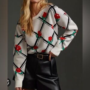 Maeve by Anthropologie Rose Crew Neck Sweater